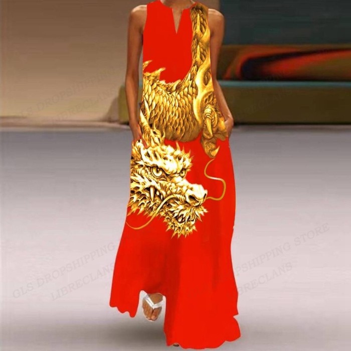 Women's Fashion Party Print Casual Loose Wedding Guest Dress