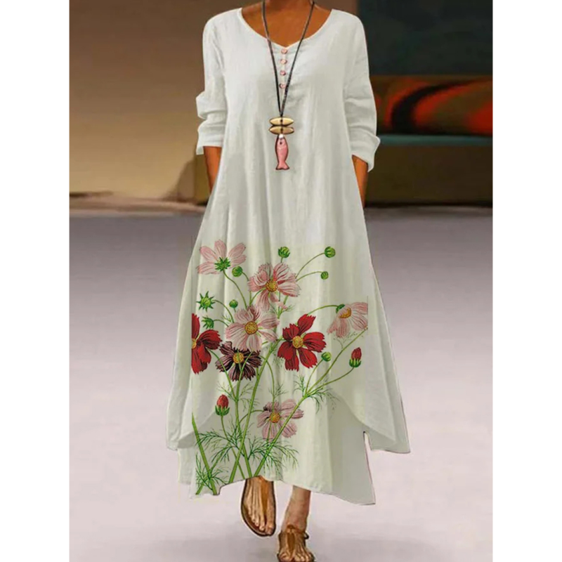 Casual Elegant Long Sleeve Fashion Floral Loose O-Neck Maxi Dress