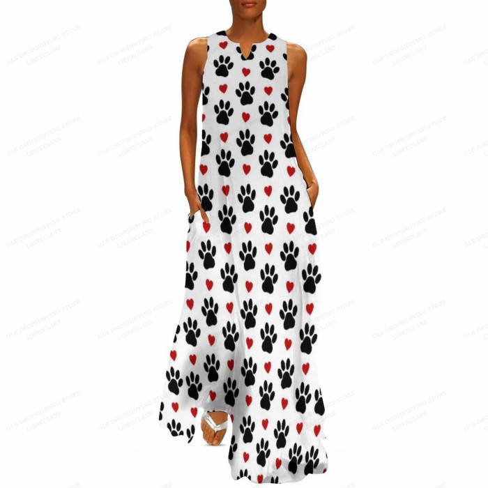 Ladies Fashion Party Heart Print Casual Loose  Maxi Dress