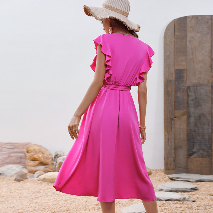 Summer Fashion Sexy V Neck Ruffle  Maxi Dress