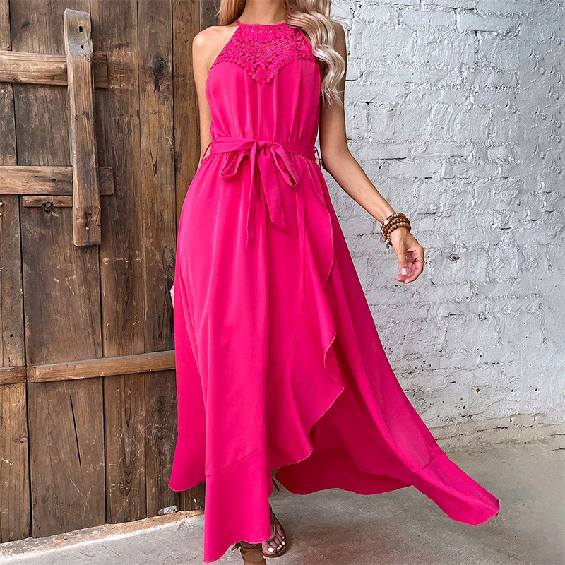 Women's Fashion Sexy Solid Color Halter Neck Irregular Elegant Wedding Guest Dress