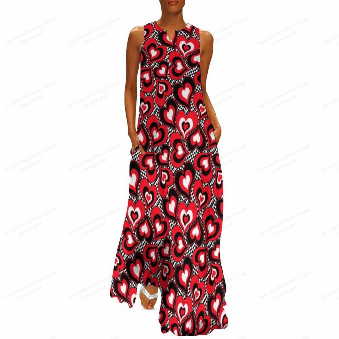 Ladies Fashion Party Heart Print Casual Loose  Maxi Dress