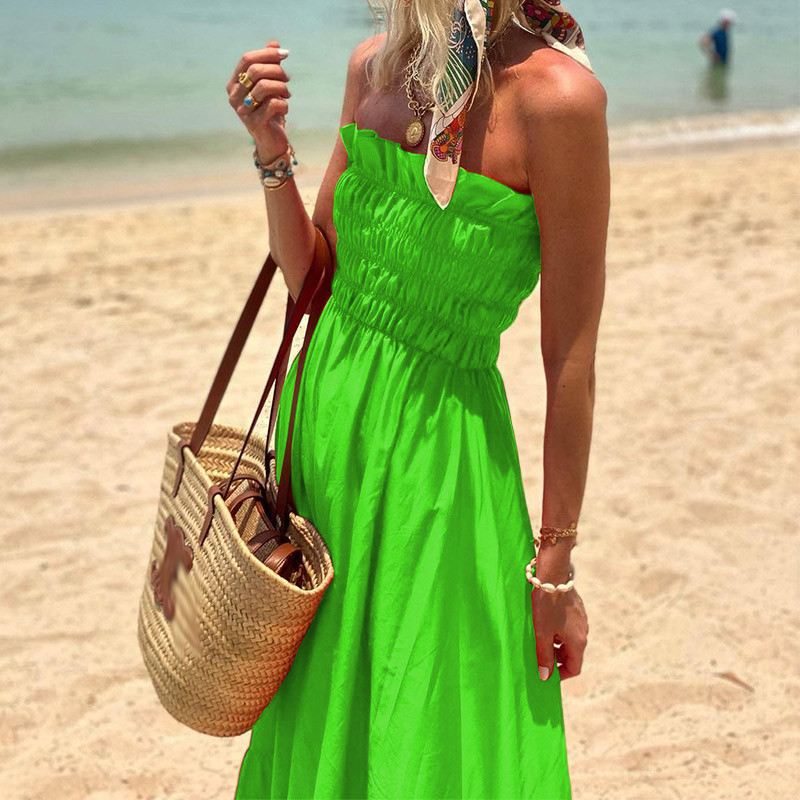 Sexy Pleated Stretch Vintage Solid Slim A-Line Fashion Wedding Guest Dress