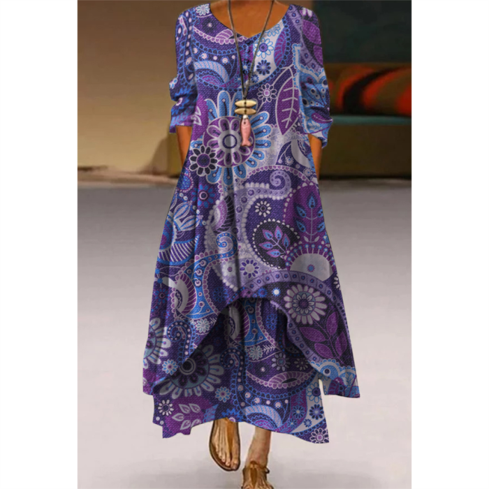 Casual Elegant Long Sleeve Fashion Floral Loose O-Neck Maxi Dress