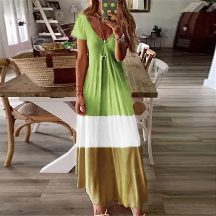 Sexy V Neck Retro Gradient Tie Dye Bohemian Casual Loose Beach Party Maxi Dress