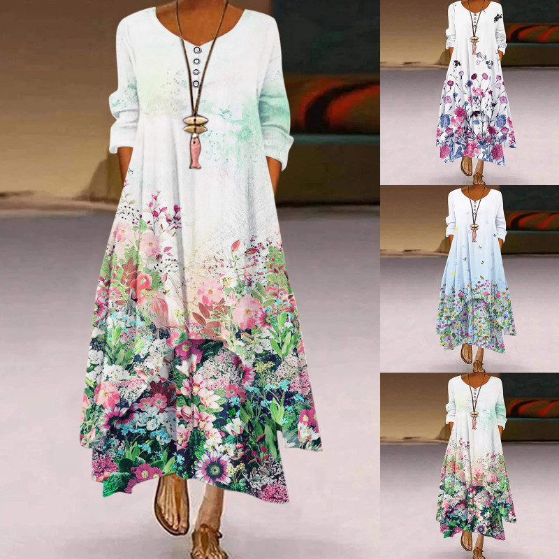 Women's Summer Floral Print Boho Summer Loose Casual Wedding Guest Dress