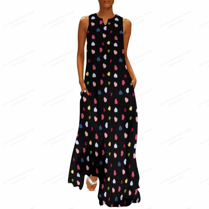 Ladies Fashion Party Heart Print Casual Loose  Maxi Dress