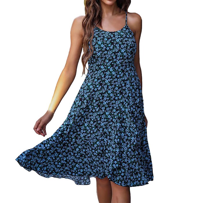 Women's Boho Print High Waist Tie Casual Dress