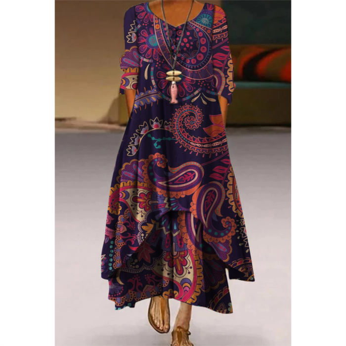Casual Elegant Long Sleeve Fashion Floral Loose O-Neck Maxi Dress