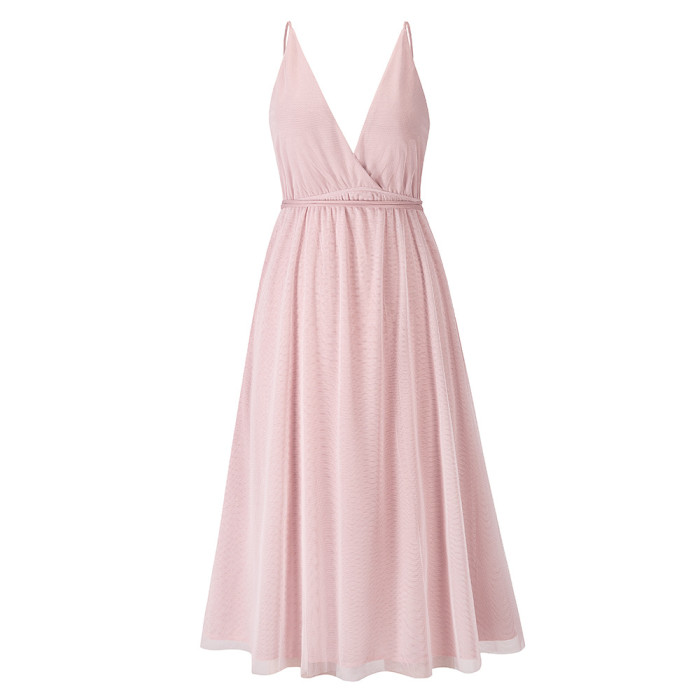 Women's Fashion Luxury Elegant Sexy Mesh Backless Wedding Guest Dress