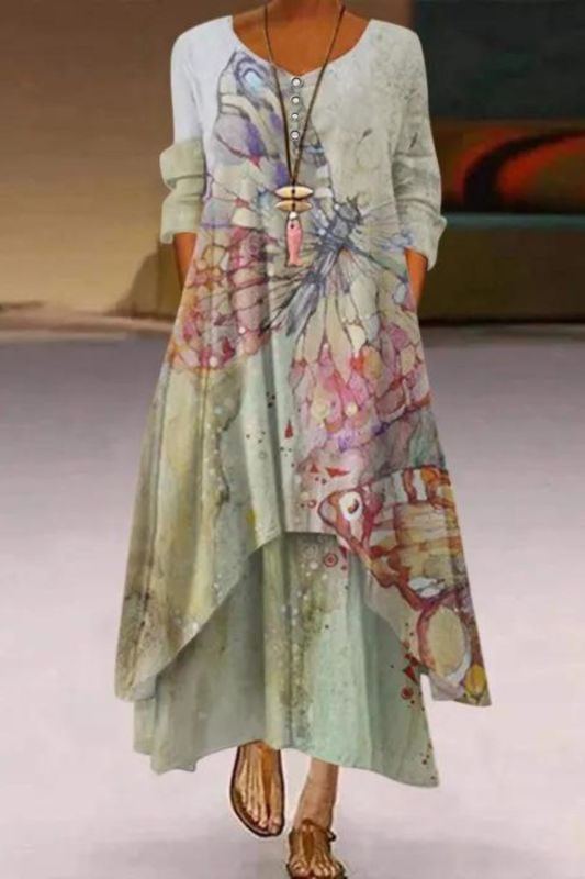 Women's Floral Print Boho Summer Vacation Casual Loose Maxi Dress