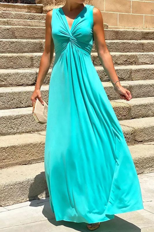 Sexy Solid Color Loose V Neck Formal Elegant Fashion  Maxi Dress