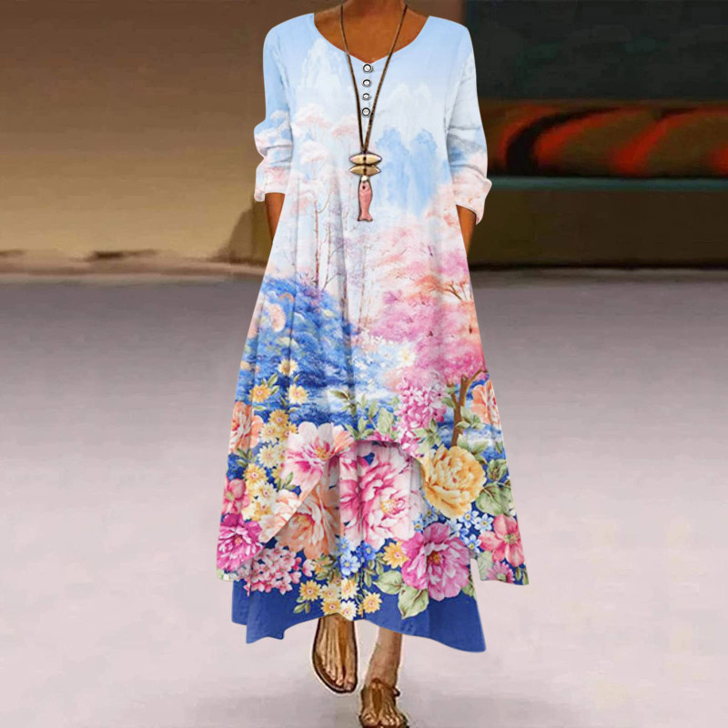 Women's Floral Print Boho Summer Vacation Casual Loose Maxi Dress