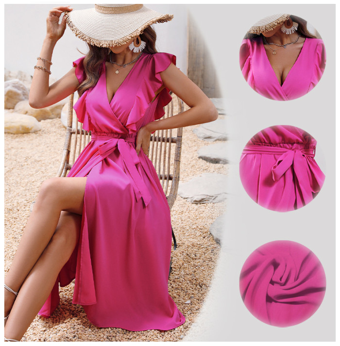 Summer Fashion Sexy V Neck Ruffle  Maxi Dress