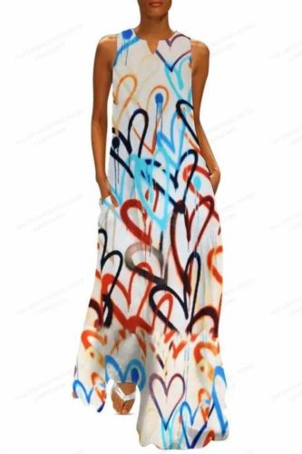 Ladies Fashion Party Heart Print Casual Loose  Maxi Dress
