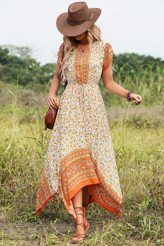 Boho Print High Waist Tank Top Asymmetric Party Beach Sexy  Maxi Dress