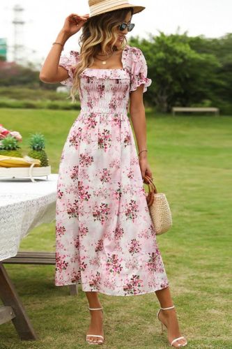 Floral Print Ruffle Bohemian Sexy Summer Resort Maxi Dress