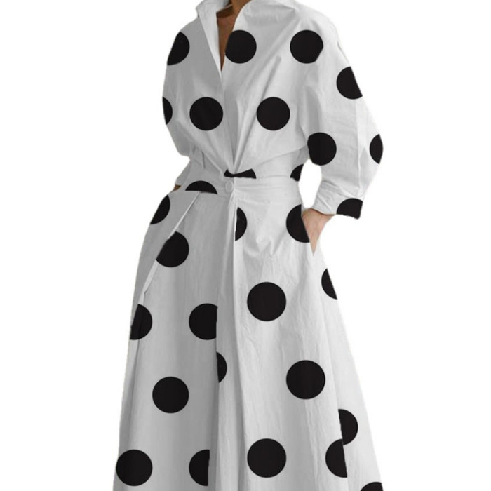 Women's Elegant Polka Dot Print V-neck High Waist Fashion Sexy  Maxi Dress