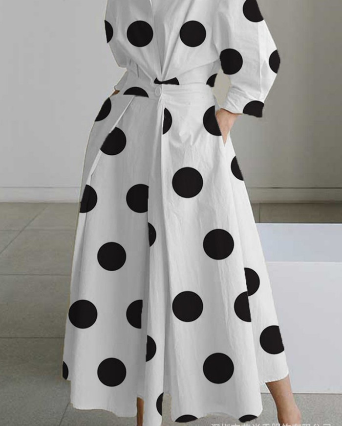 Women's Elegant Polka Dot Print V-neck High Waist Fashion Sexy  Maxi Dress
