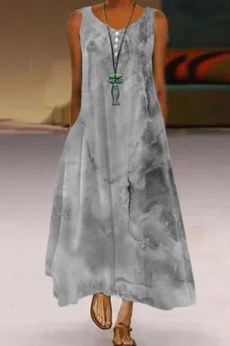 Fashion Print Sleeveless V Neck Pocket Casual Party  Maxi Dress