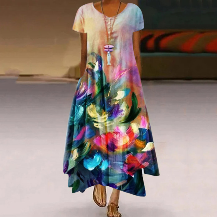 Fashion Elegant Loose Bohemian Style Printed Wedding Guest Dress