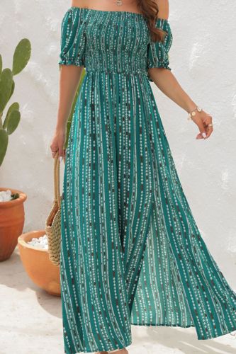 Summer Barrel Neck Elegant Slit Pleated Casual Loose Office  Wedding Guest Dress