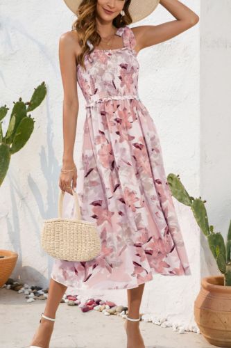 Summer Ladies Floral Print Sleeveless Casual Resort A-Line Maxi Dress
