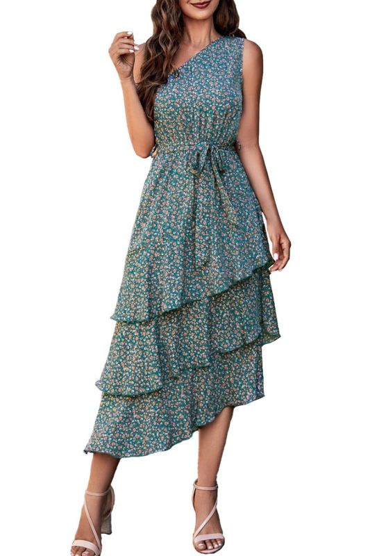 Women's Casual One Shoulder Bohemian Loose Tie Irregular Beach  Maxi Dress