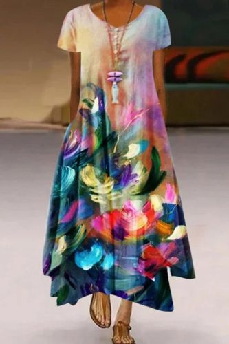 Fashion Elegant Loose Bohemian Style Printed Wedding Guest Dress