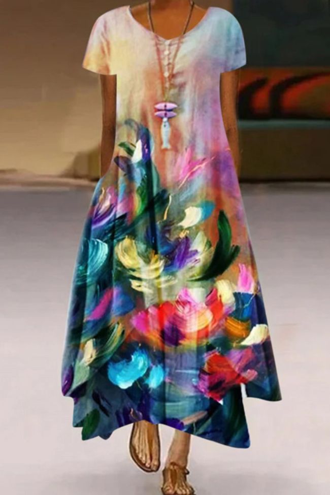 Fashion Elegant Loose Bohemian Style Printed Wedding Guest Dress
