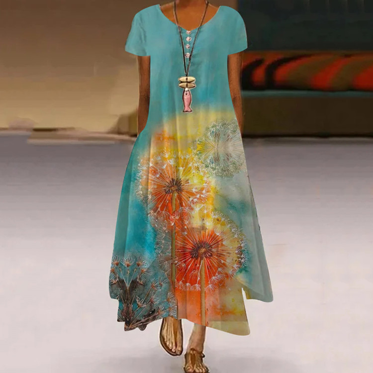 Fashion Elegant Loose Bohemian Style Printed Wedding Guest Dress