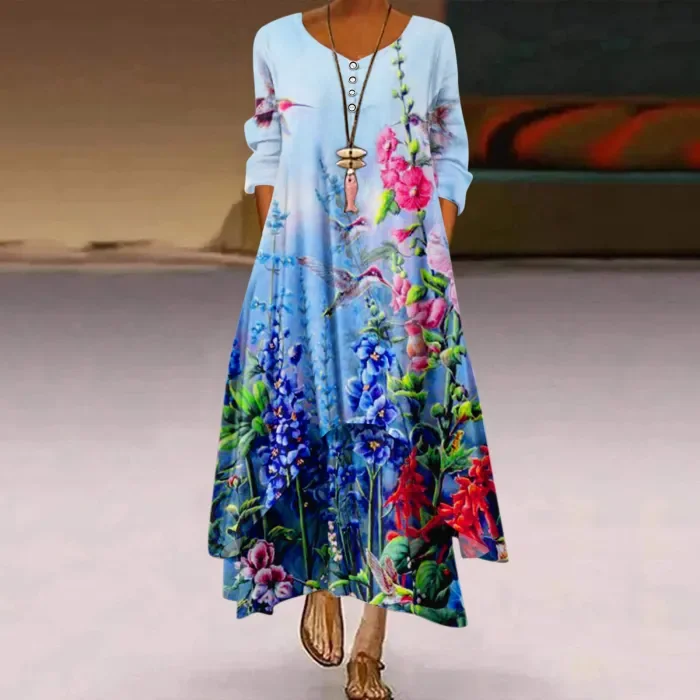 Women's Fashion Casual Pocket Hem Irregular Hem Long Sleeve  Maxi Dress