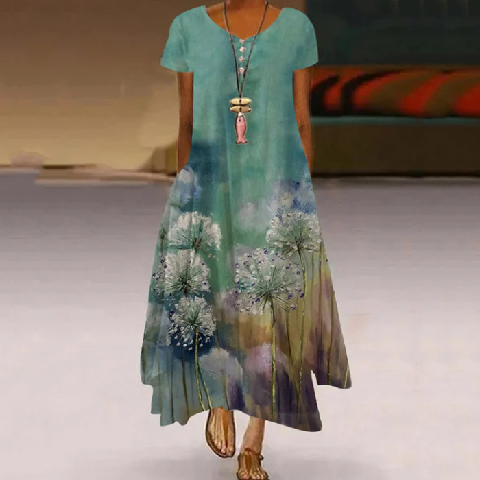Fashion Elegant Loose Bohemian Style Printed Wedding Guest Dress