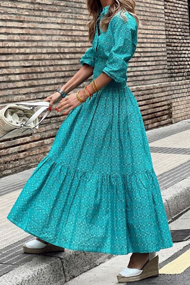 Elegant High Waist Pleated Print Casual Fashion Big Swing Beach Maxi Dress