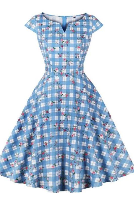 Modern Floral Print Vintage Notched Neck 95% Cotton Casual Dress