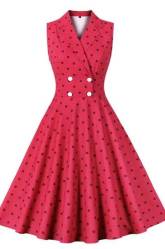 Sleeveless Vintage Elegant Swing Polka Dot Print '50s Mid Length Wedding Guest Dress