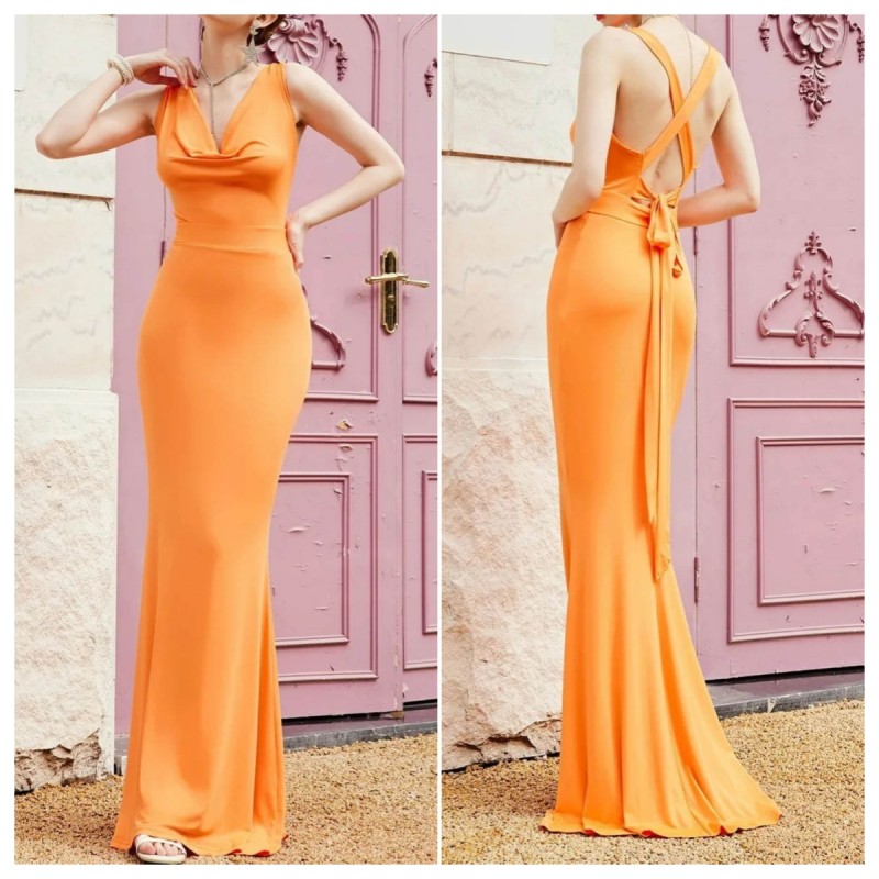 Women's Solid Color Strapless Sexy Party Ties Crossover Backless Prom  Wedding Guest Dress