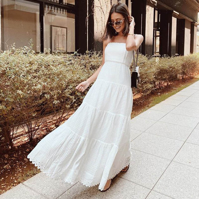 Women Fashion Sexy Wrapped Chest Sleeveless Solid Color Party Wedding Guest Dress