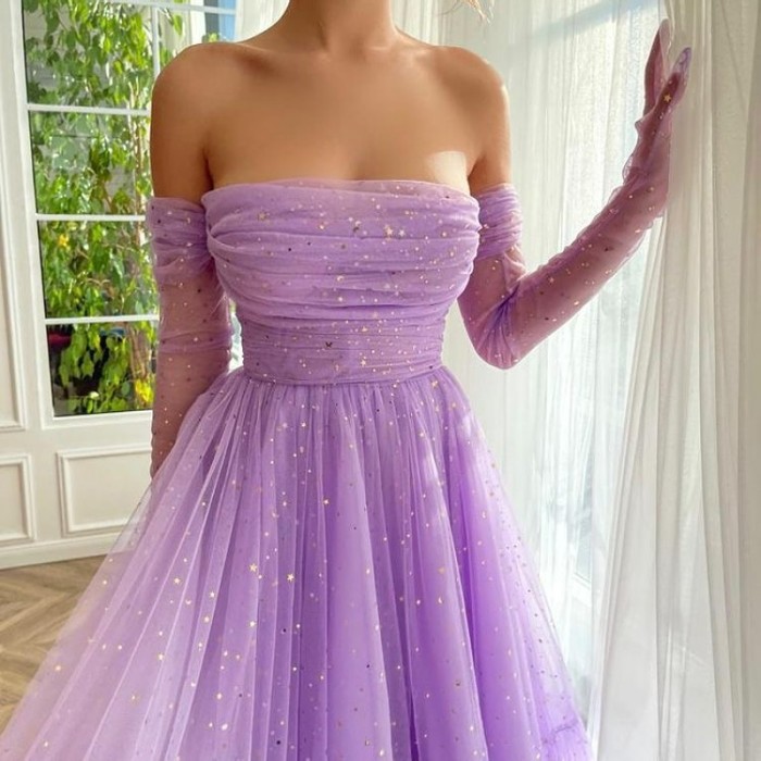 Sexy Off-Shoulder Fashion Solid Color Elegant No Mesh Sequins Slim Wedding Guest Dress