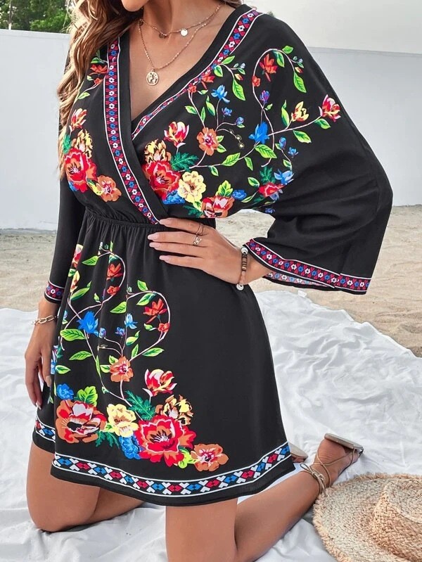 Summer Bohemian Retro Ethnic Print Slim Fit Casual Dress