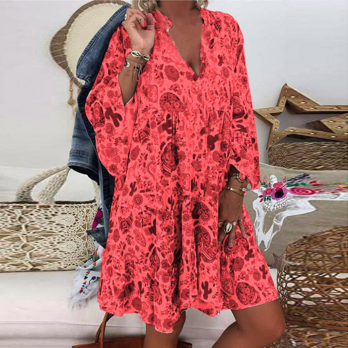Fashion Sexy Boho Floral Print Loose Mini Casual Dress