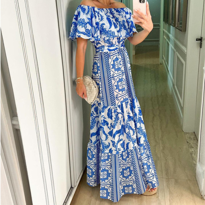Women's Fashion Elegant One Shoulder Print Party Fashion Wedding Guest Dress