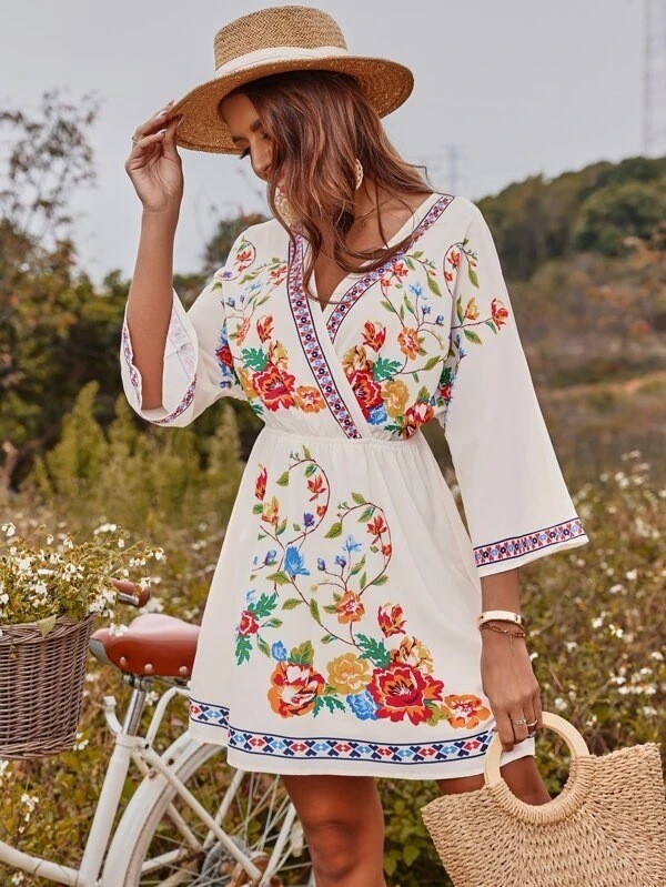 Summer Bohemian Retro Ethnic Print Slim Fit Casual Dress