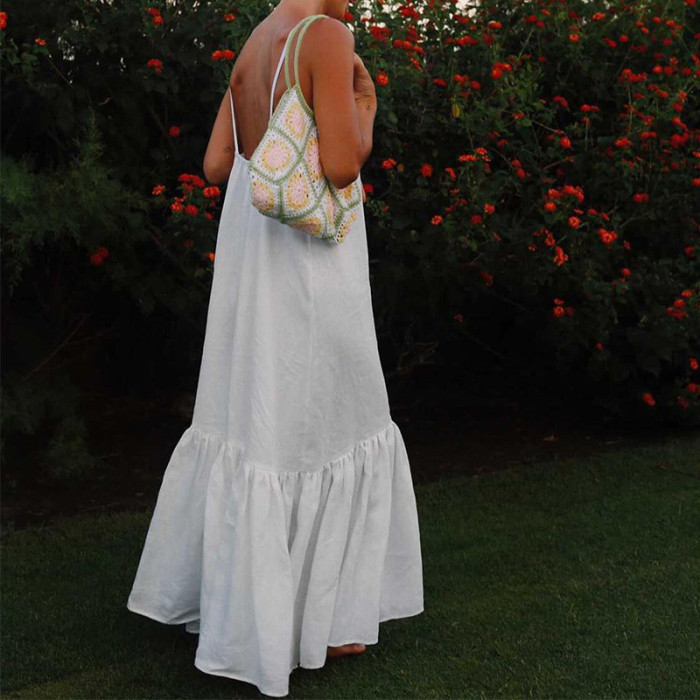Women's Backless Sleeveless Sexy Camisole Fashion Solid Color  Maxi Dress