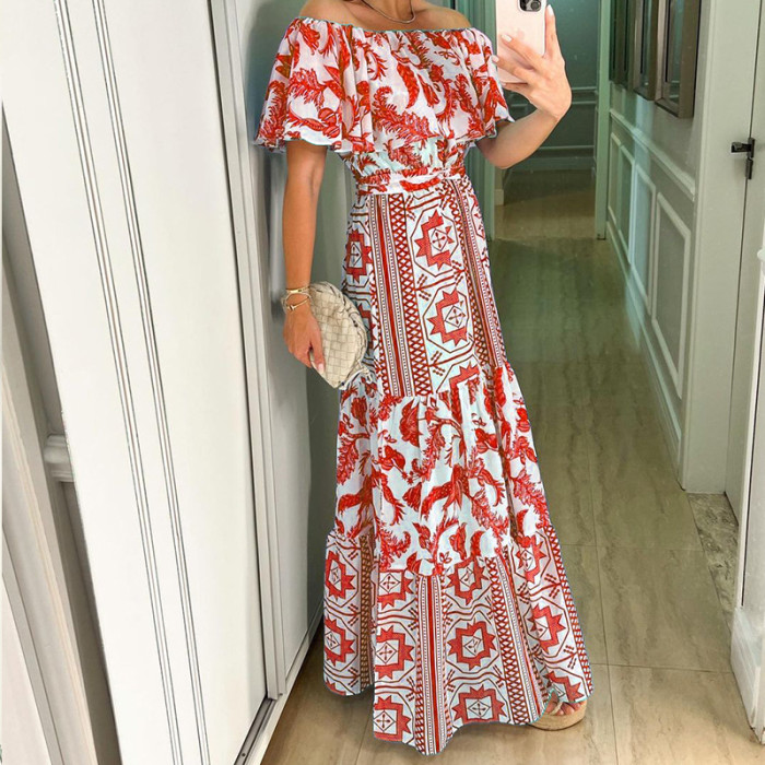 Women's Fashion Elegant One Shoulder Print Party Fashion Wedding Guest Dress