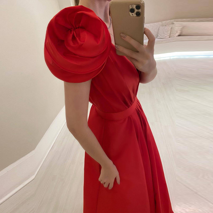 Fashion Sleeveless Slim Elegant Deep V Neck Solid Color Pleated A-Line Party Wedding Guest Dress