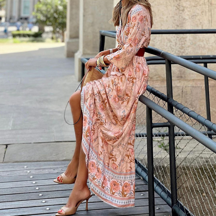 Female Print Casual Bohemian Fashion Elegant  Maxi Dress