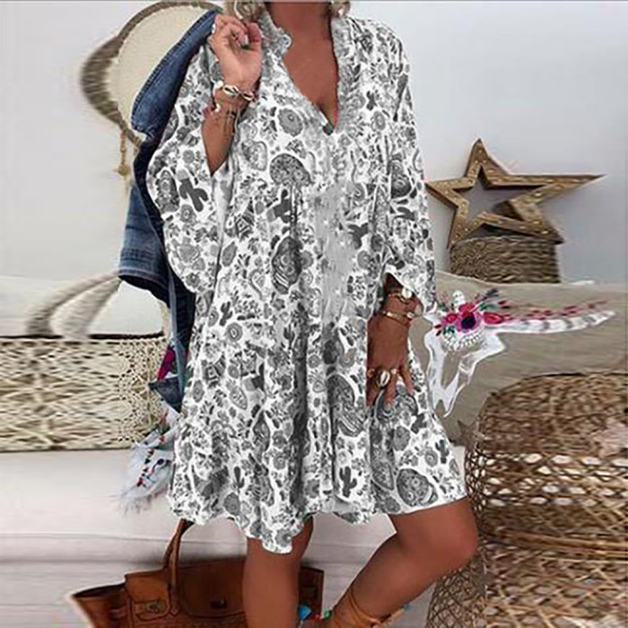 Fashion Sexy Boho Floral Print Loose Mini Casual Dress