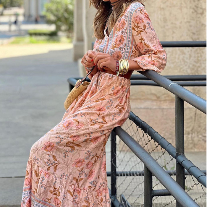 Female Print Casual Bohemian Fashion Elegant  Maxi Dress