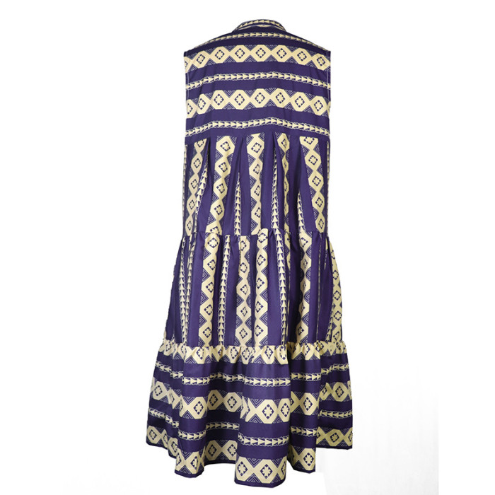 Fashion Ladies Printed Elegant Sleeveless Retro A-Line Casual Dress